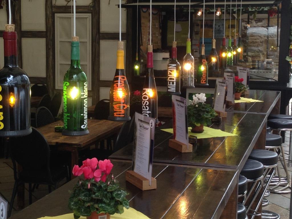 Weinflasche als Hängelampe mit Label ( 230V)  